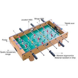 Mini Masa de Fotbal cu Teren si 18 Jucatori Flippy, 6 Manere, cu Tablou pentru Scor, din Metal, Lemn si ABS, 50 x 25 x 16 cm, cu Picioruse, pentru copii/adulti - Img 6