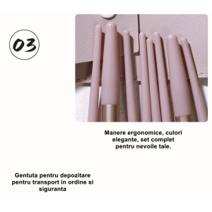 Mini Set Portabil 8 Pensule pentru Machiaj Flippy, Super Soft, Makeup Profesional/Incepatori, Maner Ergonomic, Gentuta Depozitare Inclusa, Maro - Img 3