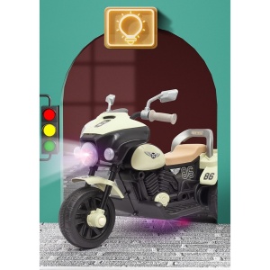Motocicleta Electrica Flippy, cu Acumulator, cu Sistem Anti-Rasturnare, Sistem de Lumini si Muzica, Cutie de Depozitare, 1-8 Ani, 93 x 43 x 58 cm, Alb - Bej - Img 7