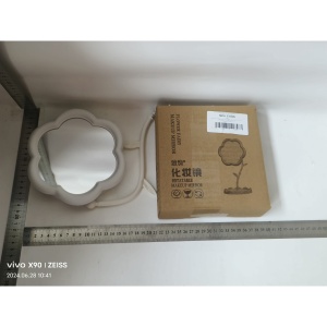 Oglindă de Machiaj pentru Birou, Flippy, Rotativă, Detasabilă, Model de Floarea Soarelui, Suport pentru Inele, cu Depozitare, Alba - Img 2
