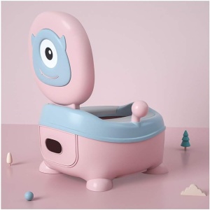 Olita pentru Copii, Flippy, +6 luni, Compartiment Detasabil, cu Capac, Antiderapanta, din Plastic, Colac Moale, Model Animat Ciclop, cu Maner, 33 x 21 x 45 cm, Albastru/Roz - Img 3