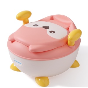 Olita pentru Copii, Flippy, +6 luni, Compartiment Detasabil, cu Capac, Antiderapanta, din Plastic, Colac Moale, Model Animat Vulpe, cu Maner, 34.5 x 35 x 23 cm, Roz/Alb - Img 4