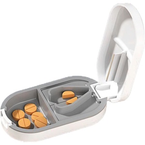 Organizator medicamente, Flippy, Dispozitiv Taiere/Sfaramare Pastile, Ideala pentru Calatorii, Portabila, Perie pentru Curatare, Compartiment depozitare, 8.5x4.5x2.5 cm, Alb - Img 4