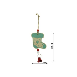 Ornament de brad ciorap cu clopotel, Flippy, multicolor, lemn, 17 cm - Img 6