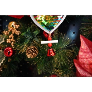 Ornament de brad clopotel din paiete, Flippy, multicolor, lemn, 18 cm - Img 6