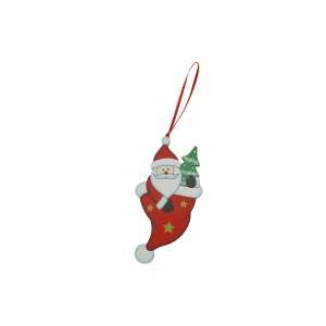 Ornament de brad om de zapada in ciorap, Flippy, rosu, lemn, 14 cm - Img 2