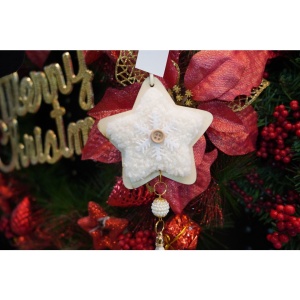 Ornament de brad stea, Flippy, alb, lemn/textil, 25 cm - Img 3