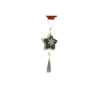 Ornament de brad stea, Flippy, negru, lemn/textil, 25 cm - Img 1