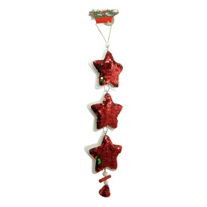 Ornament de brad trei stele cu paiete, Flippy, rosu, lemn, 36 cm - Img 5