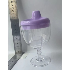 Pahar din Plastic Transparent cu Picior, Flippy, pentru Copii, 14 x 7.7 cm, cu Cioc Antiscurgere, + 3 Ani, Fara Maner, Mov - Img 6