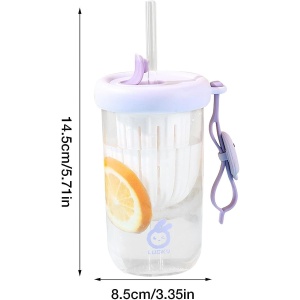 Pahar din silicon, cu capac si pai, pentru copii, Flippy, anti-cadere, compartiment pentru fructe/ceai/gheata, rezistent la temperaturi inalte, 500ml, Mov, 14.5x8.8x20 cm - Img 5