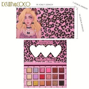 Paleta de farduri Kevin&Coco, 18 nuante, imprimeu leopard-print roz, oglinda interioara, dreptunghiulara, 19 x 10 cm, 180 g, multicolor - Img 3