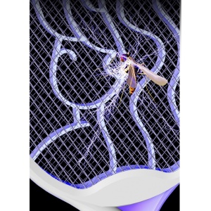 Paleta Electrica pentru Tantari, Muste si Tantari 2in1, Flippy, Reincarcabila, Incarcare USB, 2600V, Plastic, Casa si Gradina, Anti-insecte, Stand, 23x51 cm, Alb - Img 4