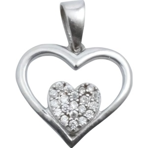 Pandantiv, Jolie Silver, Argint 925, Model Inima in Inima, Pietre Zirconiu, 20 x 15 mm, 1.2 g - Img 2