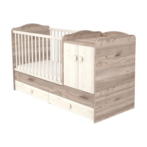 Patut copii transformabil din lemn cu 2 sertare Hubners Sofia Maxi Kombi 120x70 cm crem nisip - Img 1