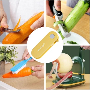 Peeler pentru Legume si Fructe, Flippy, 3.6 x 9.1 cm, Multifunctional, Curatator Pliabil, din ABS si Otel Inoxidabil, Galben - Img 3
