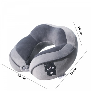 Perna de Calatorie, Flippy, Pentru Gat si Cap, Umplutura din Bumbac, 28x28x10 cm, cu Model Brodat Urs, Gri - Img 5