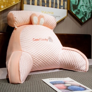 Perna Multifunctionala, Flippy, Spatar pentru Pat, Protectie Lombara, Marime Medie, 60 x 40 cm, din Plus, Model Iepure, Roz - Img 2