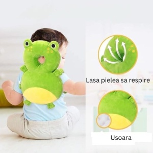 Perna tip Rucsac pentru Protectia Capului, Flippy, Tetiera tip Broscuta, pentru Bebelusi, 33x6x19 cm, 180 g, Verde - Img 4