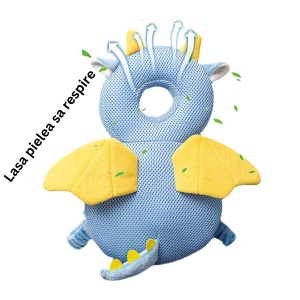 Perna tip Rucsac pentru Protectia Capului, Flippy, Tetiera tip Dragon, pentru Bebelusi, Design tip Plasa, 33x6x19 cm, 180 g, Albastru - Img 6