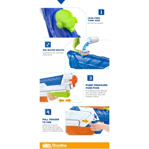 Pistol cu Apa pentru Copii, Rezervor, Pentru Piscina/Plaja, Flippy, 6ani+, Multicolor, 1200ML - Img 7