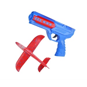Pistol cu Lansator de Avion, Flippy, din Polistiren+Plastic, +3 Ani, Avion 24 cm, Lansare 10 m, cu Lumini, Albastru/Rosu - Img 2