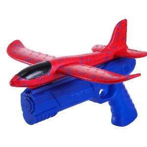 Pistol cu Lansator de Avion, Flippy, din Polistiren+Plastic, +3 Ani, Avion 38 cm, Lansare 10 m, Albastru/Rosu - Img 1