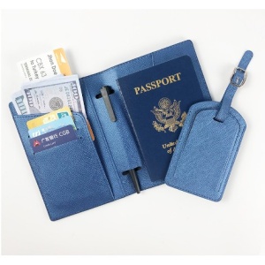 Portofel pentru Pasaport si Carduri, Flippy, 23x16 cm, 70g, din Piele PU, Suport Pix, Accesoriu Suport Eticheta, Unisex, Multifunctional, Albastru - Img 1