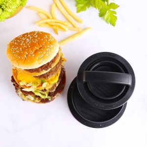 Presa dubla pentru hamburgeri 2 in 1, forma si presa, doua dimensiuni, cu maner, usor de curatat si folosit, material ABS, 100 de foi hartie de copt incluse, 13x13.5x7 cm, fara lipire, neagra - Img 5
