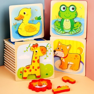 Puzzle Montessori din Lemn pentru Copii, Flippy, 3D, 0-3 Ani, Model Catel, Educativ, Intuitiv, Creativ, 3 Piese, 15x15x0.5 cm, Multicolor - Img 7