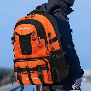 Rucsac Multifunctional de Alpinism, Flippy, Capacitate 36-55 L, de Calatorie, Impermeabil, Slot USB Incarcare Telefon, Bretele Reglabile, 52 x 34 x 19 cm, Portocaliu - Img 4
