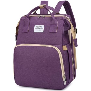 Rucsac Multifunctional pentru Mamici, Flippy, cu Patut Pliabil si Baza de Schimbat, Rezistent la Apa, Capacitate Mare, Usor, Compartimente Multiple, Buzunar Termic pentru Lapte, 42 x 32 x 22 cm, Mov - Img 3