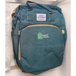 Rucsac Multifunctional pentru Mamici, Flippy, cu Patut Pliabil si Baza de Schimbat, Rezistent la Apa, Capacitate Mare, Usor, Compartimente Multiple, Buzunar Termic pentru Lapte, 42 x 32 x 22 cm, Verde - Img 5