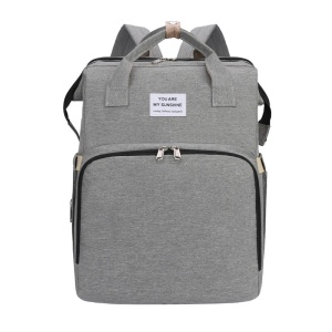 Rucsac Multifunctional pentru Mamici, Flippy, cu Patut Pliabil si Baza de Schimbat, Rezistent la Apa, Capacitate Mare, Usor, Compartimente Multiple, Buzunar Termic pentru Lapte, 42 x 32 x 22 cm, Gri - Img 1