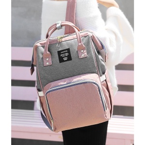 Rucsac Multifunctional pentru Mamici, Flippy, din Panza Oxford, Compartimentare Multipla, Impermeabil, 43 x 18 x 26 cm, Roz/Gri - Img 10