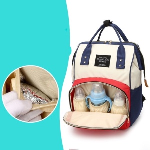 Rucsac Multifunctional pentru Mamici, Flippy, din Panza Oxford, Compartimentare Multipla, Impermeabil, 43 x 18 x 26 cm, Alb/Rosu/Albastru - Img 6