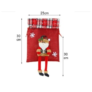 Sac cadouri Flippy, tematica Mos Craciun, Material Textil, 30x25 cm, cu Siret, Rosu - Img 4