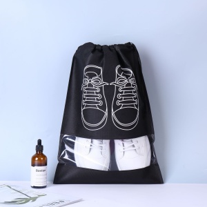 Sac depozitare incaltaminte, pentru voiaj sau depozitare, rezistent la praf, compatibil cu masina de spalat, 27 x 36 cm, negru - Img 6