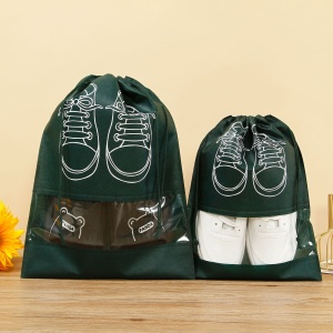Sac depozitare incaltaminte, pentru voiaj sau depozitare, rezistent la praf, compatibil cu masina de spalat, 27 x 36 cm, verde inchis - Img 1