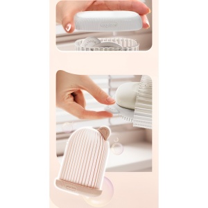 Sapuniera de Calatorie, Flippy, Suport pentru Sapun cu Scurgere a Apei, Recipient cu Capac Depozitare, Savoniera pentru Baie, 12.6x6.1x8.4cm, Roz - Img 3