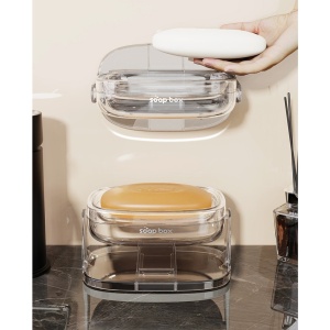 Savoniera cu Suport 2 in 1, Flippy, Pentru Perete sau Blat, PET, Scurgere Optima, Argintiu Transparent - Img 4
