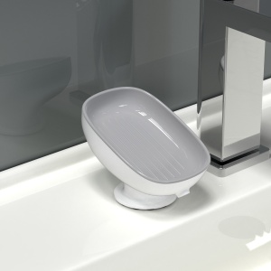 Savoniera din Plastic, Flippy, cu Ventuza, Design Modern, Gri - Img 5