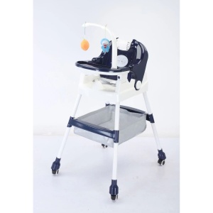 Scaun de Masa pentru Copii, Flippy, Multifunctional, Pliabil, cu Roti, Cos de Depozitare, din Plastic, Centura de Siguranta, Suport de Agatat Jucarii, 110 x 60 x 70 cm, Albastru - Img 3