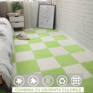 Set 10 Piese Covor tip Puzzle, Flippy, Spuma EVA, Pufos, 30 x 30 x 1 cm, Verde - Img 2