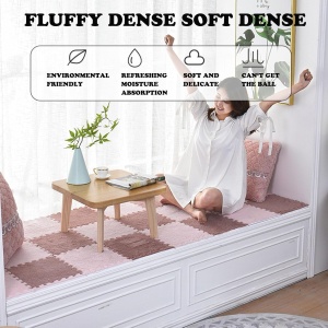 Set 10 Piese Covor tip Puzzle, Flippy, Spuma EVA, Pufos, 30 x 30 x 1 cm, Roz Pudrat - Img 4