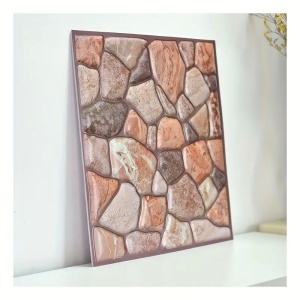 Set 10 Placi Tapet 3D, Flippy, 30 x 30 cm, din PVC, Tip Piatra, Suprafata acoperita 0.9 mp, Autoadeziv, Caramiziu - Img 2