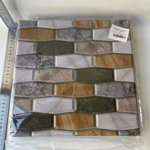 Set 10 x Placi Tapet Autocolant 3D cu Imitatie de Marmura Asimetrica, pentru Perete Bucatarie Sufragerie, Usor de Curatat, Rezistent la Apa, Autoadeziv, 30x30 cm, Maro Gri Negru - Img 2