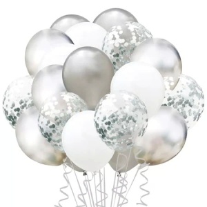 Set 15 baloane pentru petrecere, Flippy, alb/argintiu, 30 cm - Img 1