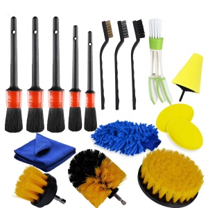 Set 17 Accesorii pentru Curatare Auto, Flippy, Interior si Exterior, 4 Capete pentru Bormasina, 5 Pensule, 3 Perii, 1 Laveta, 1 Manusa, 1 Perie Tripla Grilaj, 2 Bureti, Multicolor - Img 1