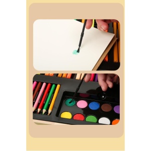 Set 180 Piese pentru Desen si Pictura, Flippy, Tip Servieta din Lemn, Model Natur, 46 x 30.9 x 4.1 cm, Multicolor - Img 4